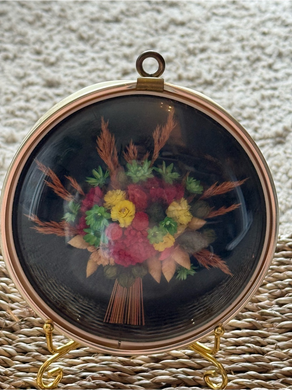 VTG Mid Century Belgian 5” Bubble Glass Dried Flower Art
